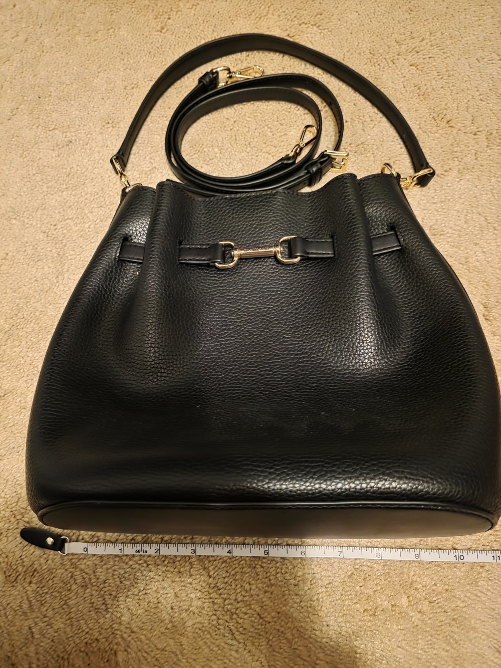 Michael Kors Black Pebbled Leather Shoulder Tote with Gold Accents
